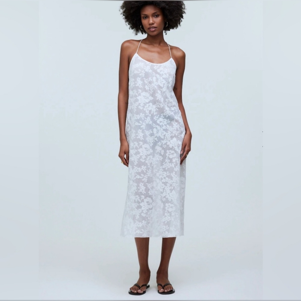 Madewell Women'sWhite Lightweight Floral Halter Cover-Up Midi Dress. Size XSmall